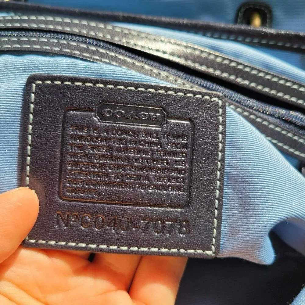 Rare Coach soho Signature Blue/Brown 7078 Canvas Shoulder Bag Silver Buckle Y2K